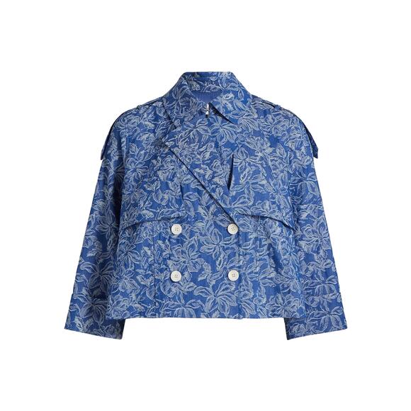 DEREK LAM 10 CROSBY Elijah Floral Cotton Blend Double-Breasted Crop Jacket - Picture 8 of 11